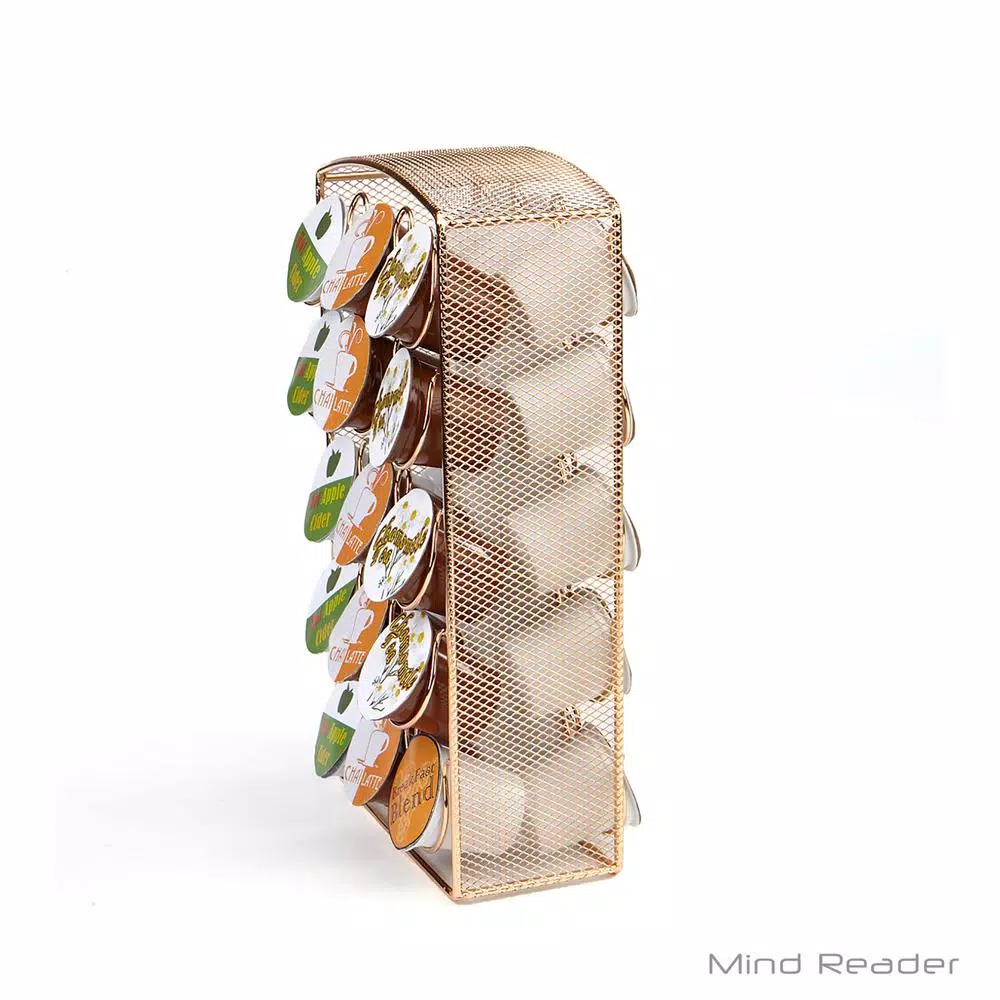 Mind Reader Rose Gold Mesh K-Cup Storage Rack - 30 Capacity Coffee Pod Carousel for Keurig