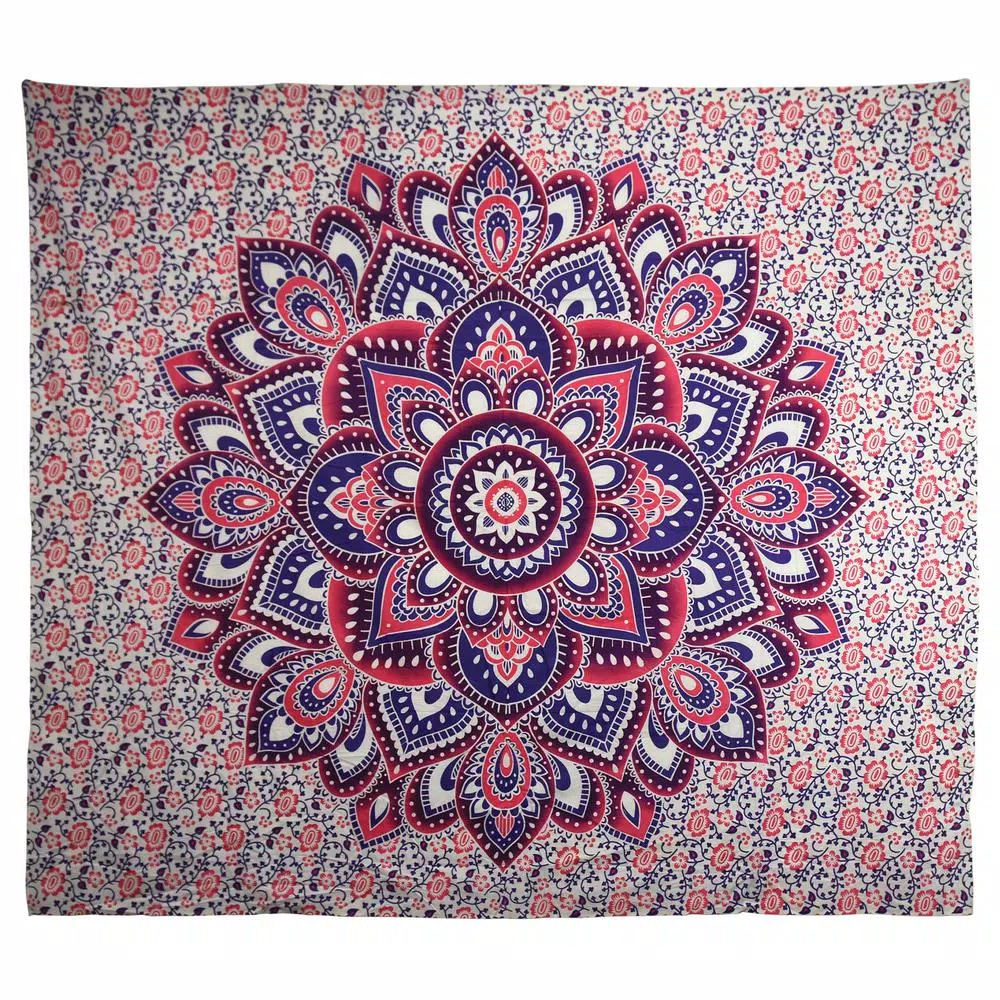 WallPops Myra Pink and Purple Mandala Floral Wall Tapestry - Bohemian Cotton Wall Hanging