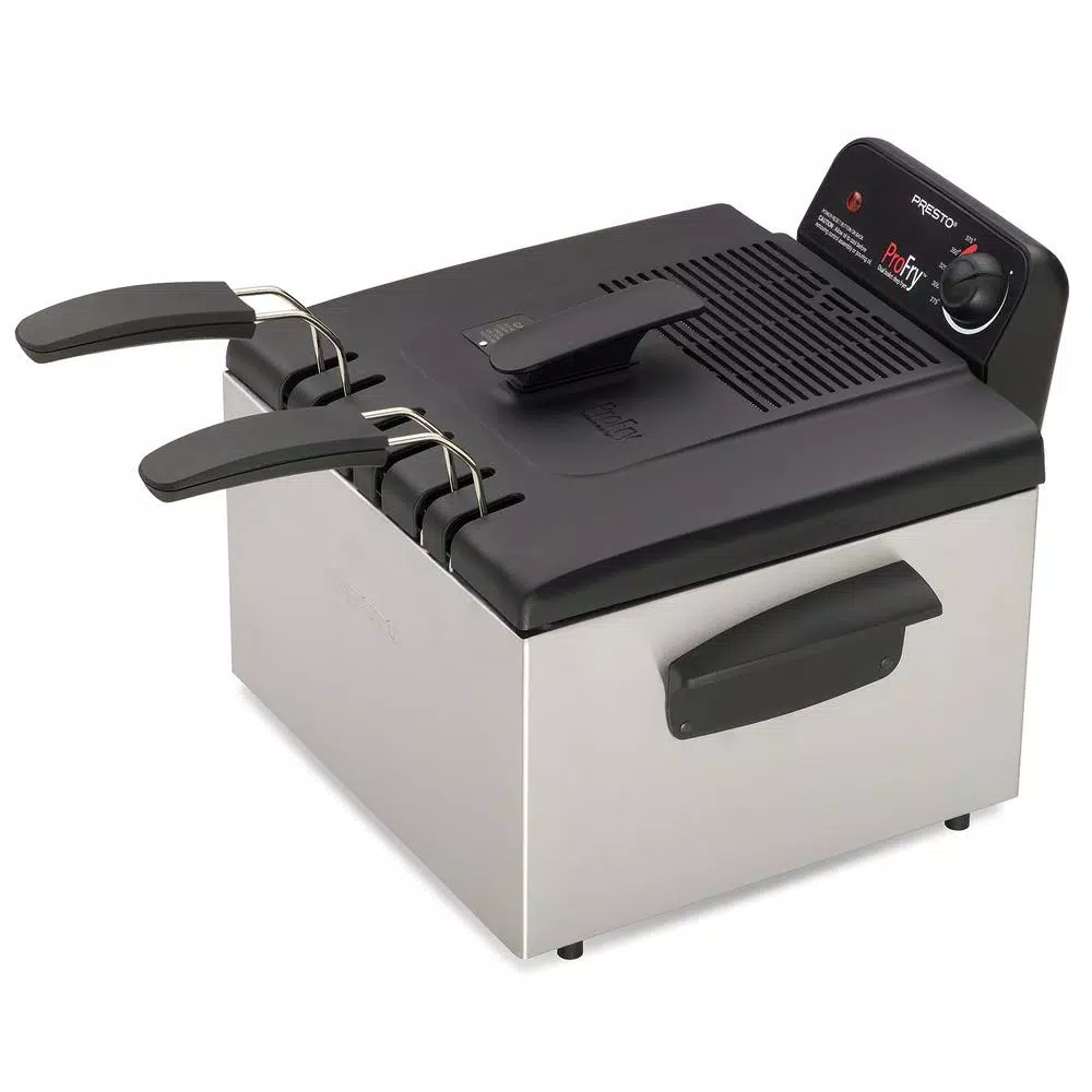 Presto ProFry 12-Cup Deep Fryer, 1800W Electric Immersion Element with 2 Oblong Baskets