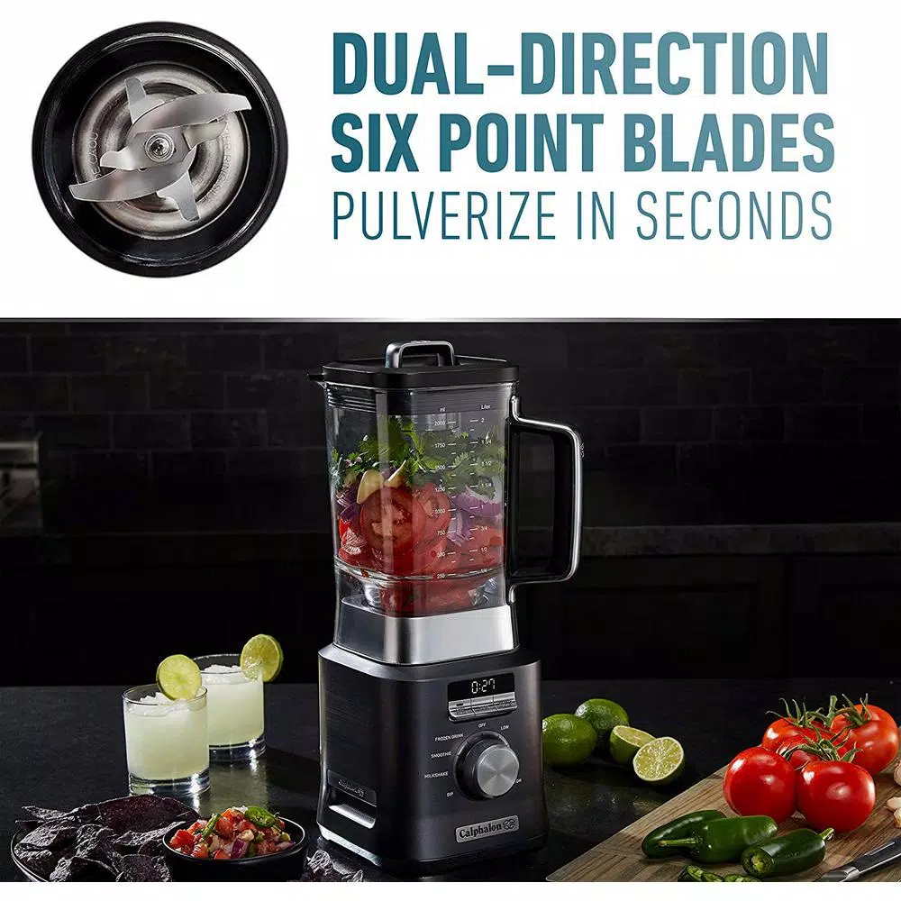 Calphalon 1100-Watt Auto-Speed Blender with 67 oz. Tritan Jar and Blend-N-Go Cup, Dark Stainless Steel