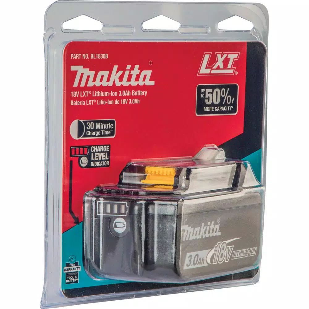 Makita 18V LXT Lithium-Ion 3.0Ah High Capacity Battery Pack with Fuel Gauge (BL1830B)