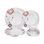 Lorren Home Trends 20-Piece Square Porcelain Dinnerware Set, Service for 4, Shiny Finish with Geometric Design thumbnail 1