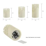 Lavish Home Lace Design Flameless Candle Set with Remote Control, Vanilla Scented Real Wax, Set of 3 thumbnail 3