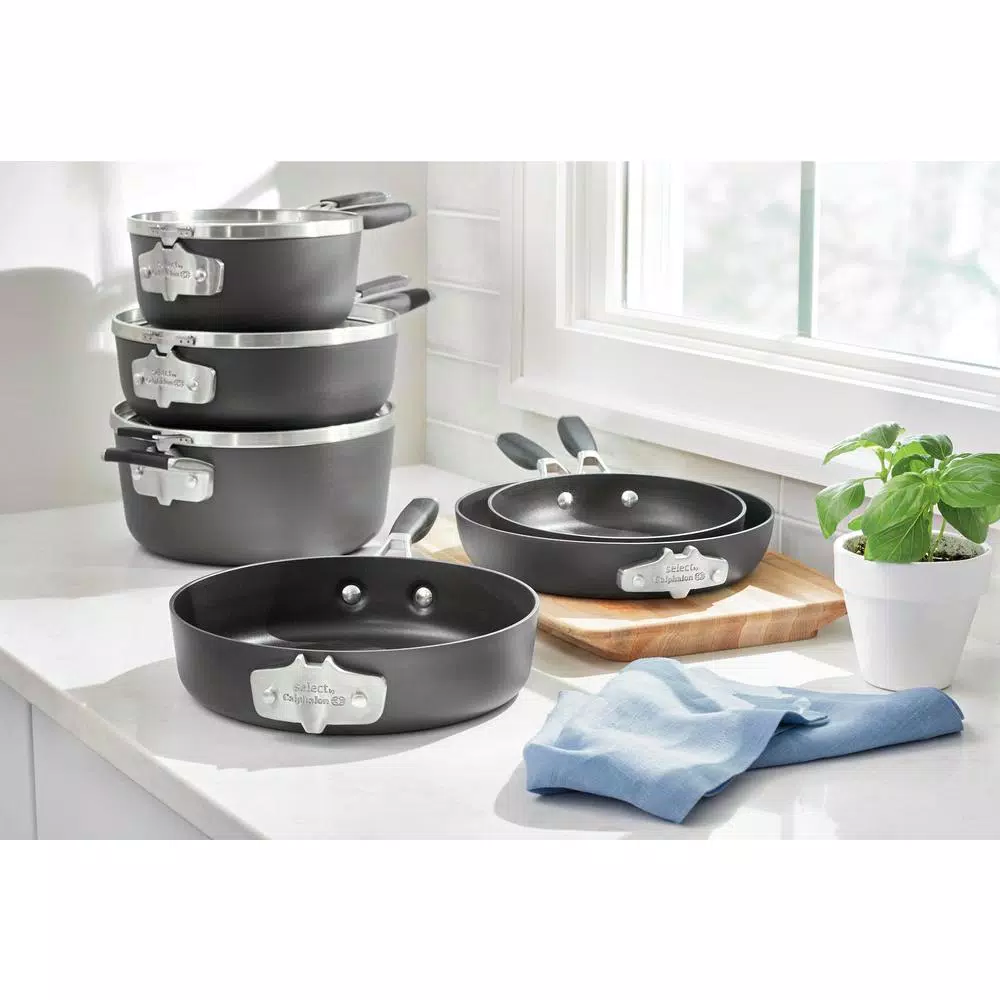 Calphalon Select by Calphalon 9-Piece Hard-Anodized Nonstick Cookware Set, Space-Saving Nesting Design, Black