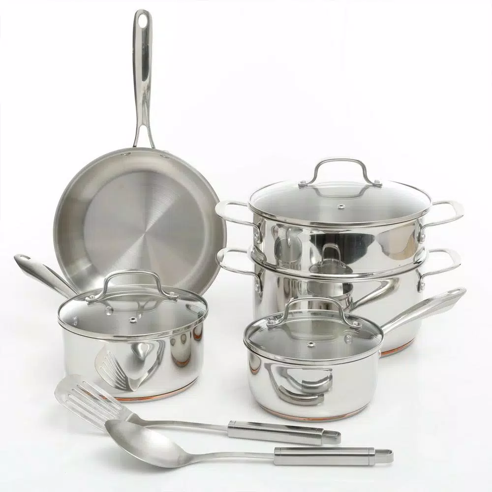 Oster Cuisine Kellerton 10-Piece Stainless Steel Cookware Set with Copper Accents