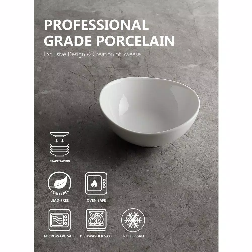 Sweese White Porcelain Mini Serving Bowls, 4 oz. Curved Design, Set of 6