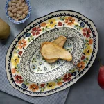 GIBSON elite Luxembourg 14 in. Multicolored Hand Painted Stoneware Oval Serving Platter thumbnail 5