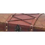 Vintiquewise 14 in. Wooden Pirate Treasure Chest with Faux Leather X Design - Antique Cherry Decorative Storage Box thumbnail 3