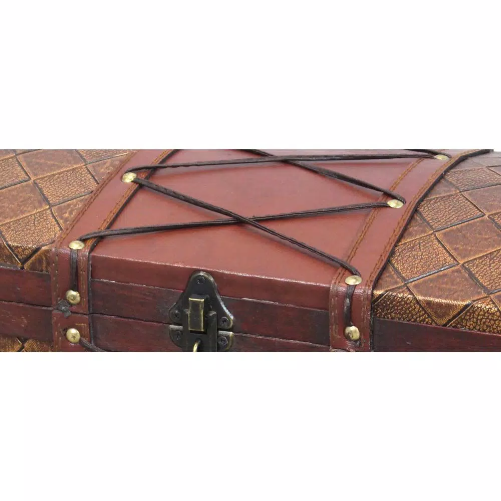 Vintiquewise 14 in. Wooden Pirate Treasure Chest with Faux Leather X Design - Antique Cherry Decorative Storage Box