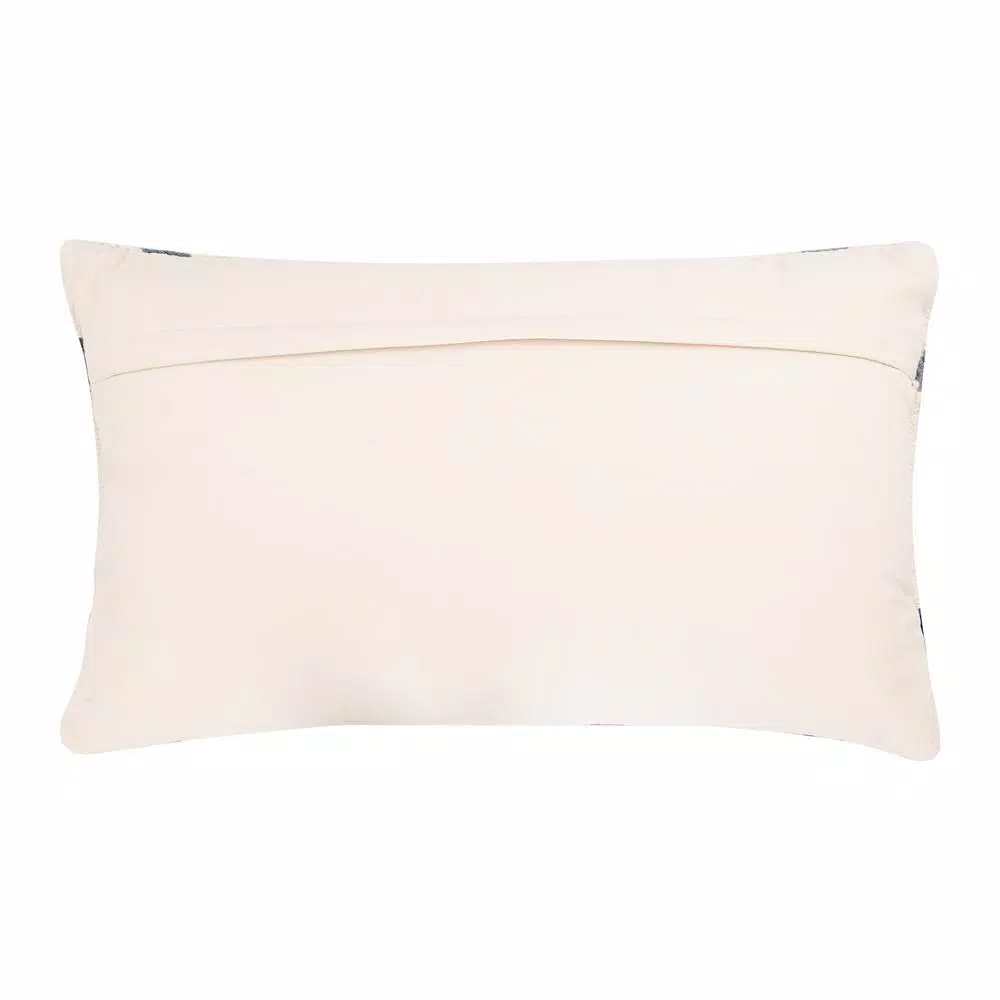 3R Studios Off-White Geometric Pattern Lumbar Throw Pillow, Blue and Brown, 26 x 16 in.
