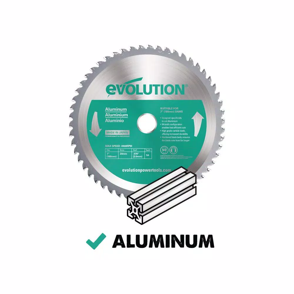 Evolution Power Tools 7 in. 54-Teeth Carbide Aluminum Cutting Saw Blade, 20 mm Arbor