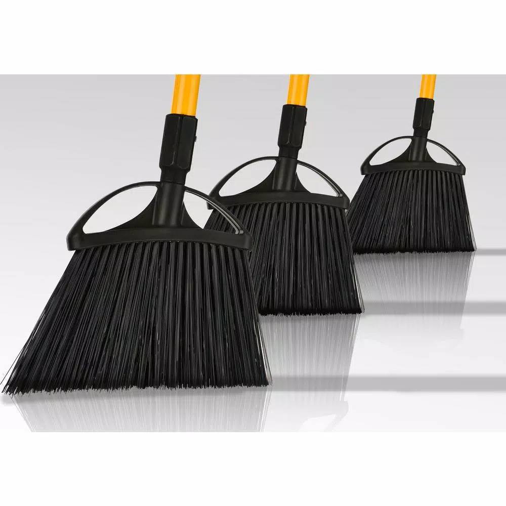 Alpine Industries 10 in. Black Outdoor Angle Broom with Fiberglass Handle, 3-Pack