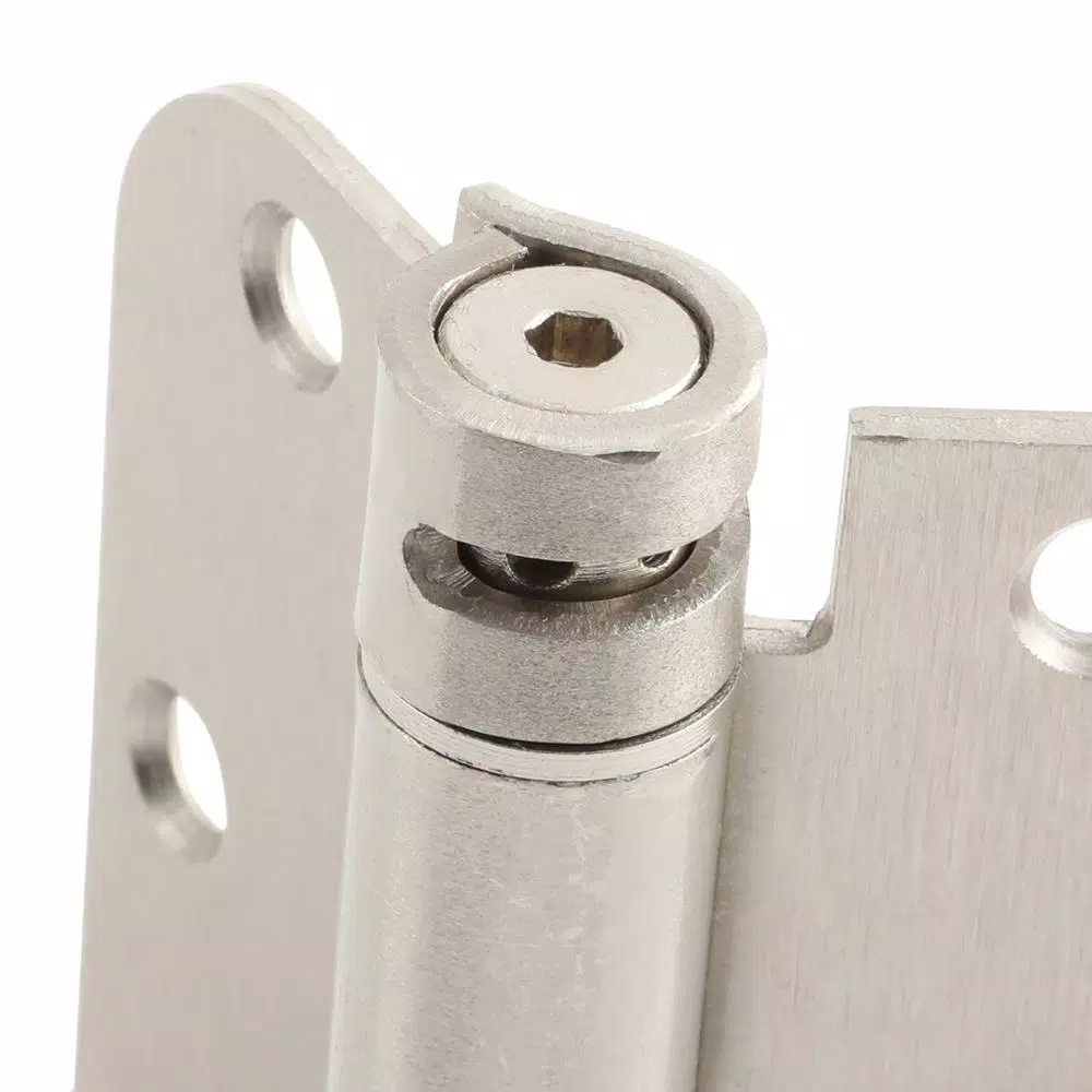 Global Door Controls 3.5 in. x 3.5 in. Satin Nickel Steel Spring Hinge, 5/8 in. Radius (Set of 2)
