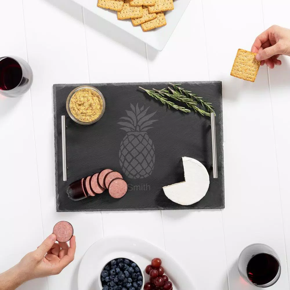 Cathy's Concepts Personalized Pineapple Slate Serving Board with Stainless Steel Handles