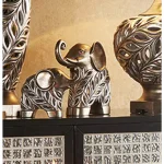 Unbranded Kiara Silver Elephant Figurine Set of 2 - Modern Resin Peacock Feather Decor thumbnail 1