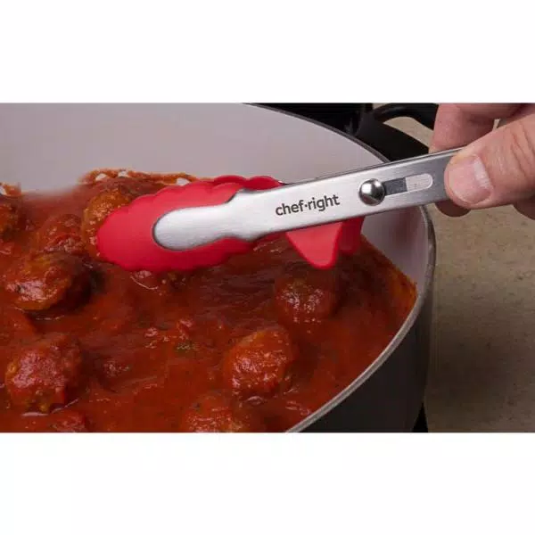 Chefright 12 in. Brushed Stainless Steel Magnetic Locking Tongs with Soft Rubber Grips (Set of 2)
