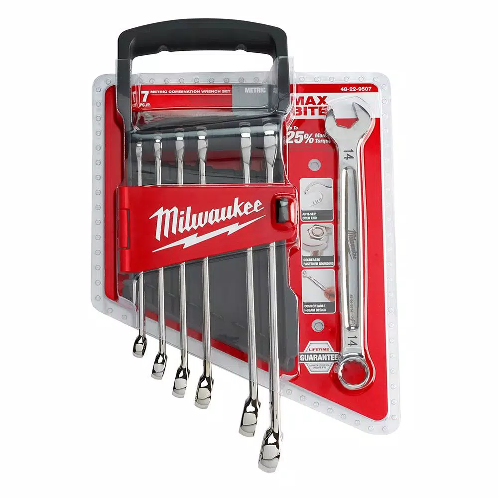 Milwaukee 7-Piece Metric Combination Wrench Set with MAX BITE Open-End Grip