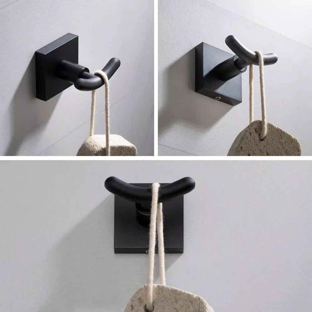 KRAUS Ventus Matte Black Double Hook Bathroom Robe and Towel Hook