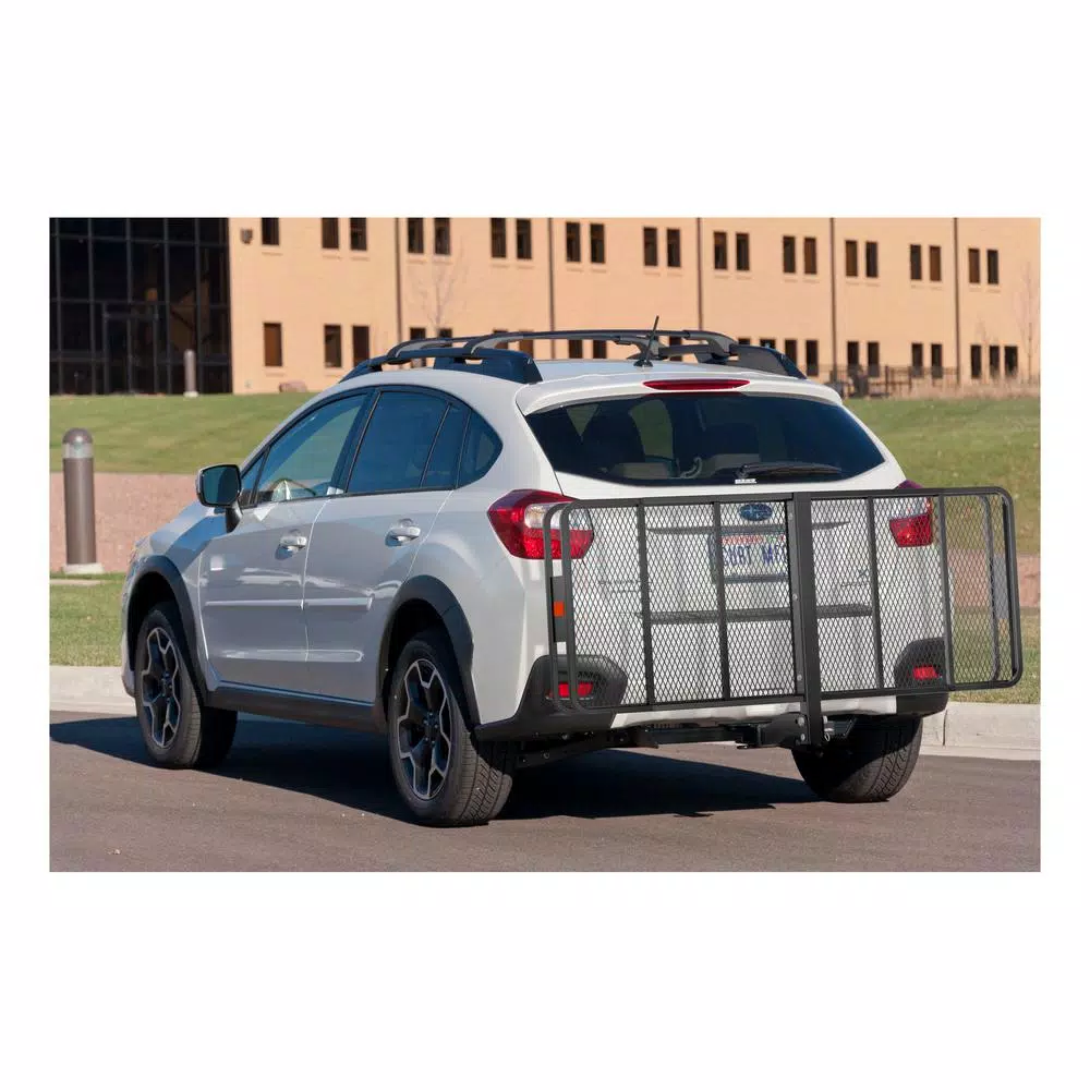 CURT 60" x 24" Black Steel Basket Cargo Carrier with 2" Folding Shank, 500 lbs. Capacity
