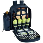 Unbranded Picnic at Ascot Trellis Collection Deluxe 4-Person Picnic Backpack - Navy and Trellis Green thumbnail 1