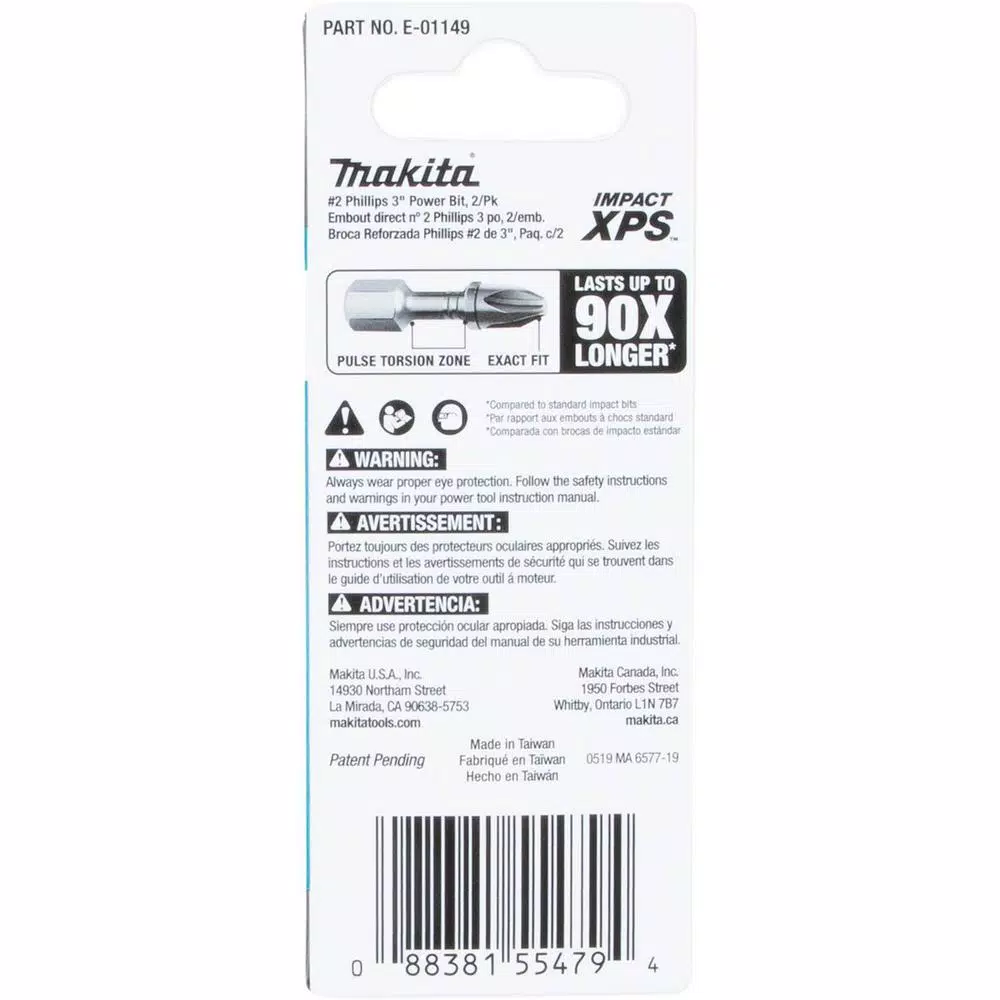 Makita ImpactXPS #2 Phillips 3 in. Power Bits, 2-Pack