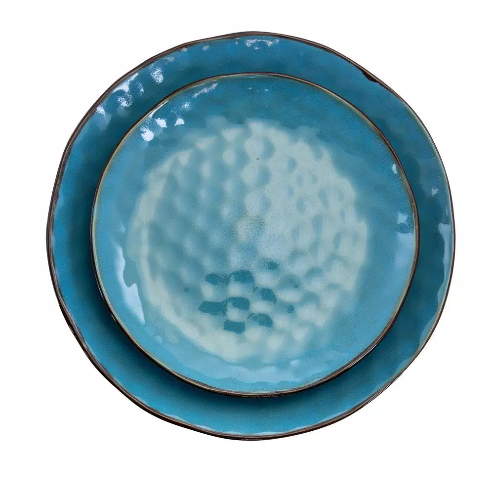 Elama Sea Glass 16-Piece Turquoise Stoneware Dinnerware Set, Service for 4