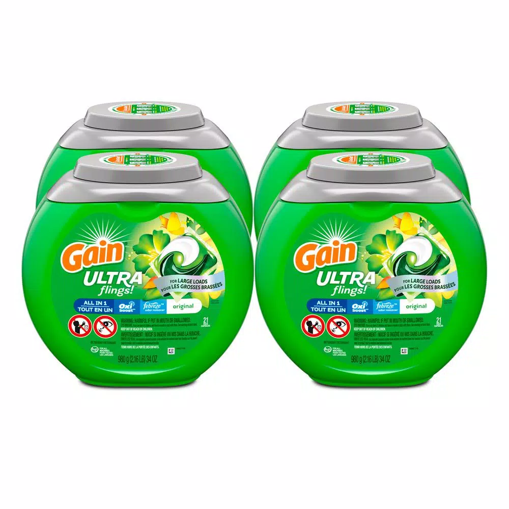 Gain Ultra Flings Laundry Detergent Pods with Febreze Oxi Boost, Original Scent (21-Count, 4-Pack)