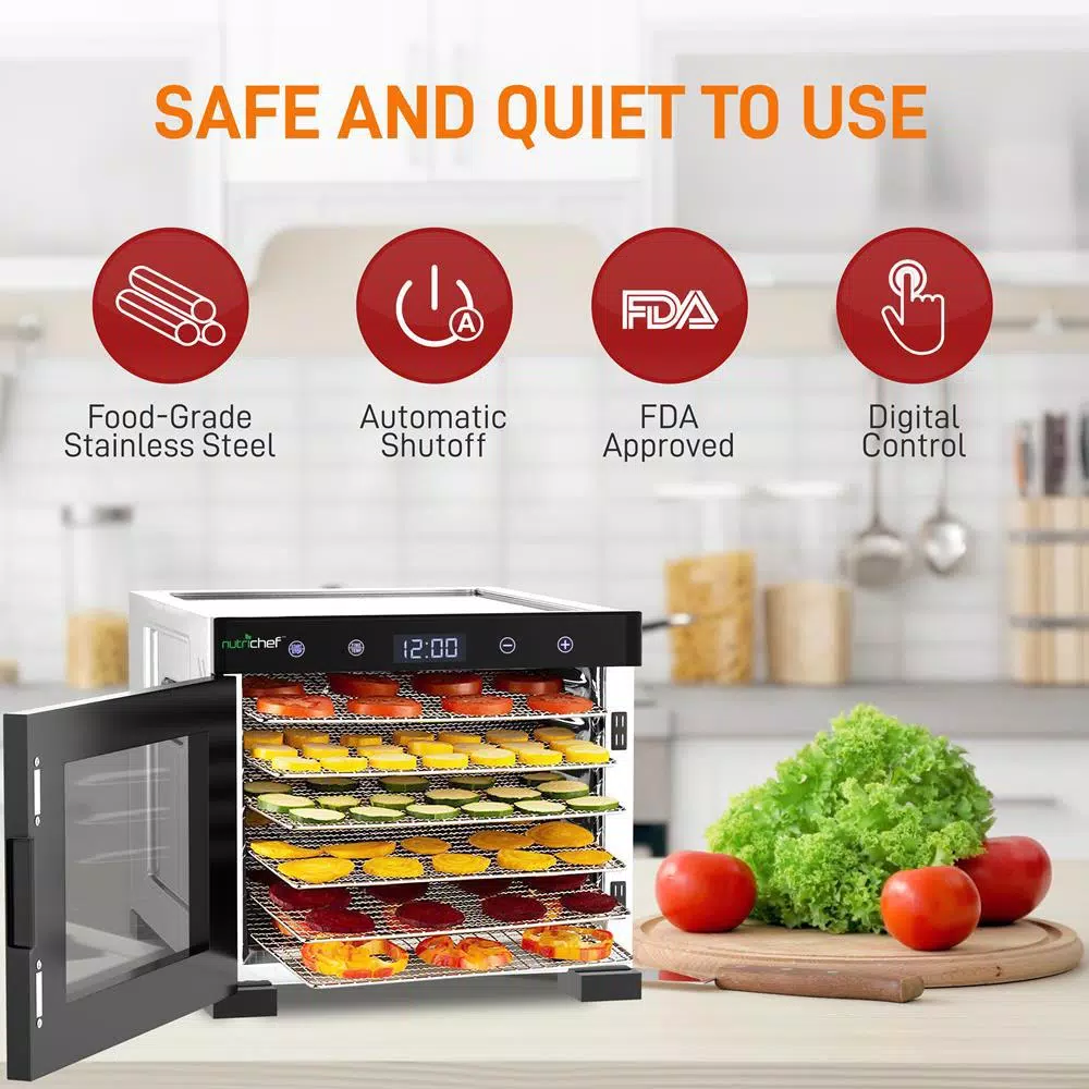 NutriChef 6-Tray Food Dehydrator Machine, 600W with Digital Timer and Temperature Control, Black