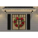 Home Accents Holiday 36 in. Burgundy Poinsettia and Mixed Pine Wreath with Berries, Gold Glitter Cedar and Pinecones thumbnail 2