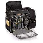 Picnic Time Malibu Black Wood Picnic Cooler Tote - Insulated Picnic Set for Two thumbnail 1