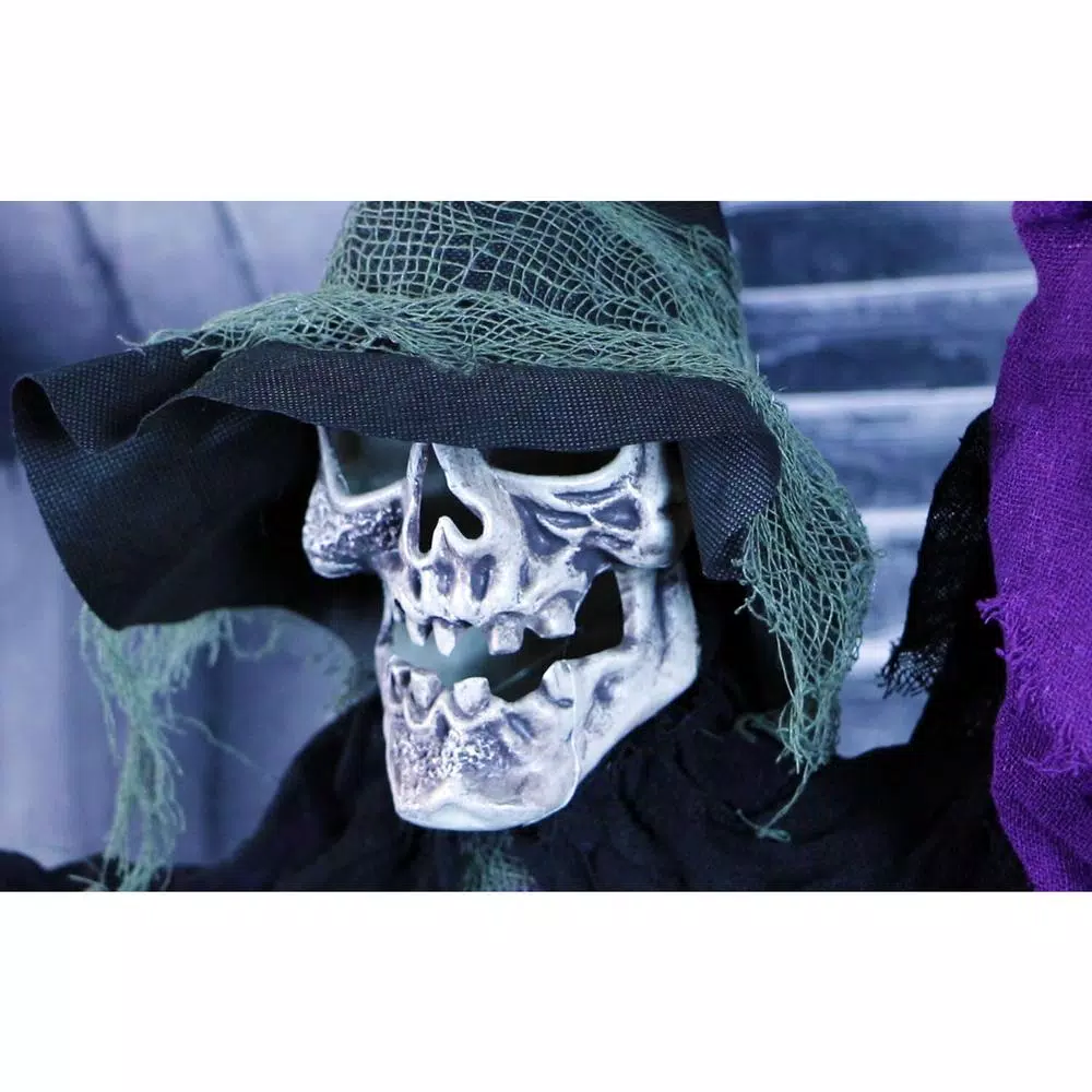Haunted Hill Farm 6 ft. Animated Skeleton Witch Halloween Prop with Multi-Color Light Effects