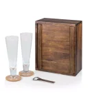 Legacy Pilsner Beer Gift Set with Acacia Wood Case, 2 Glasses, Cork Coasters, and Bottle Opener thumbnail 1