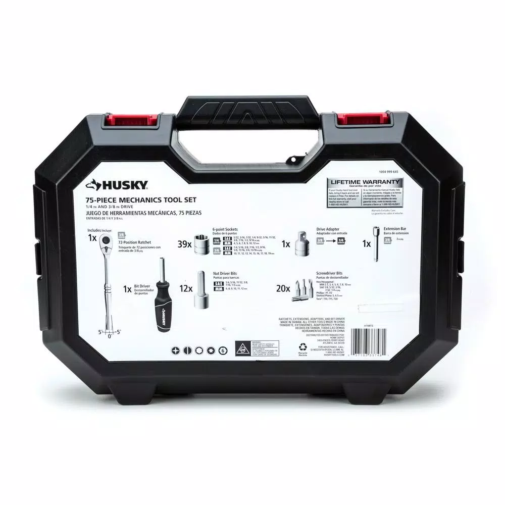 Husky 75-Piece 1/4 in. and 3/8 in. Drive Mechanics Tool Set