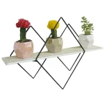 Admired By Nature Geometric Wood Floating Wall Mounted Corner Shelf - Handmade Decorative Storage thumbnail 1