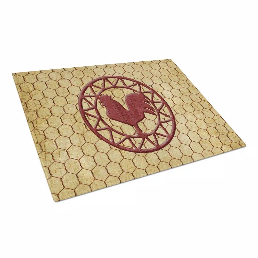 Caroline's Treasures Rooster Chicken Tempered Glass Cutting Board - Large Heat Resistant Chopping Board