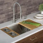 Kraus Workstation Kitchen Sink Bamboo Serving Board Set with 2 Stainless Steel Prep Bowls thumbnail 11