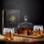 NutriChef 25 oz. Glass Wine and Whiskey Decanter Aerator Set with 2 Whiskey Glasses and Base Stand thumbnail 4
