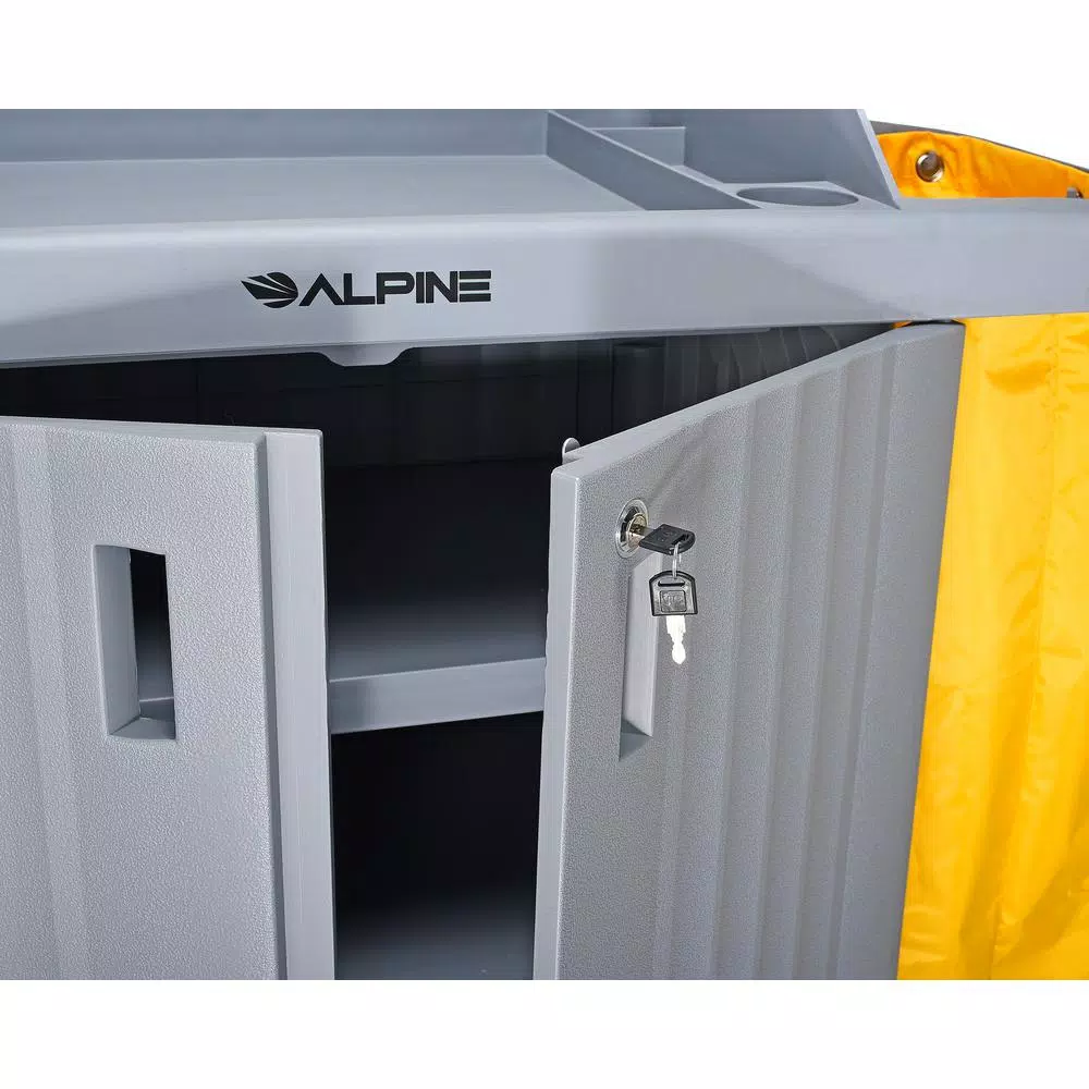 Alpine Industries 3-Shelf PVC Janitorial Cleaning Cart with 2 Yellow Vinyl Bags