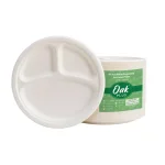 Unbranded 10 in. White Sugarcane Sectional Plates, 3-Compartment, 300 Pack thumbnail 2