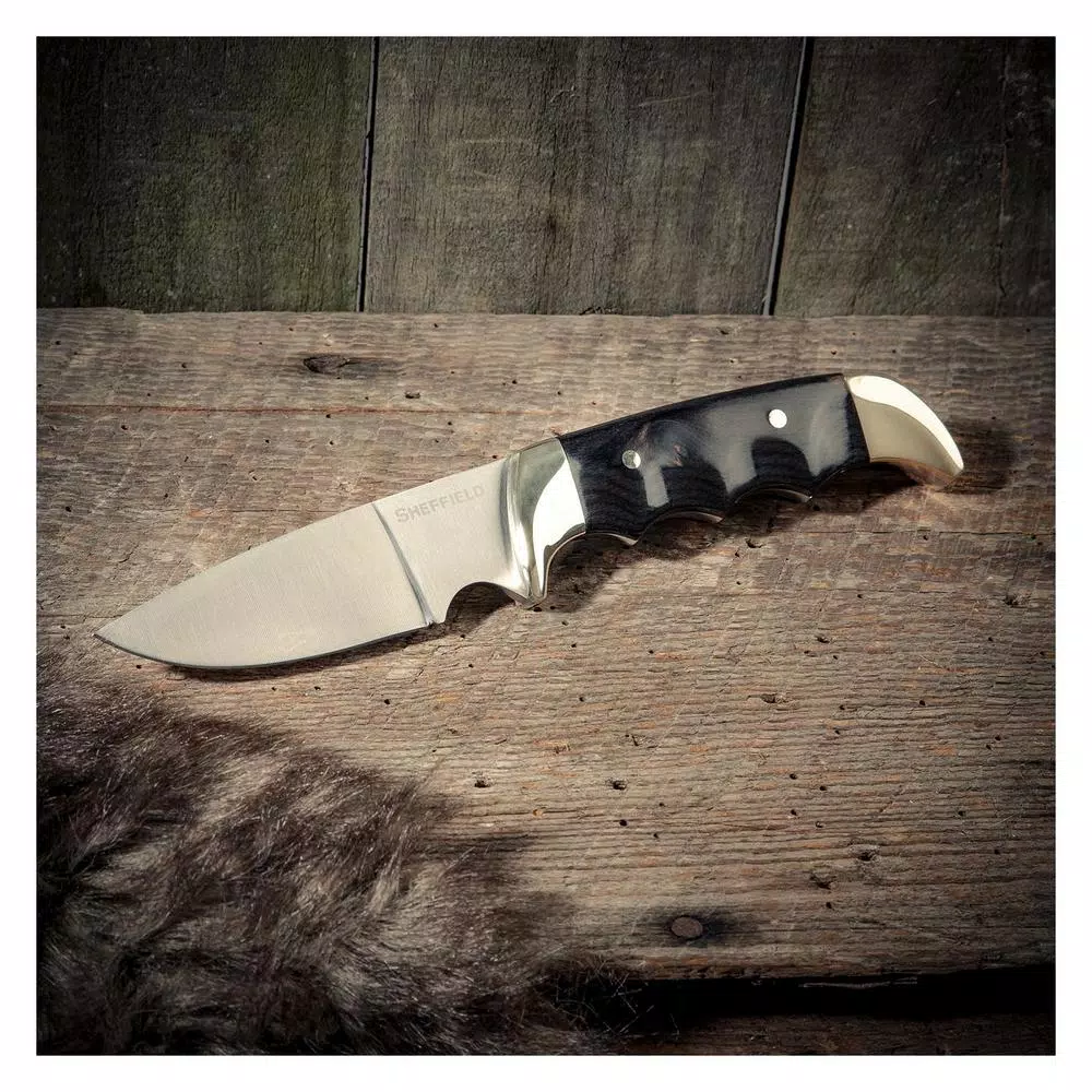 Sheffield 12180 Timber Series 4 in. Drop Point Fixed Blade Knife with Black Pakkawood Handle