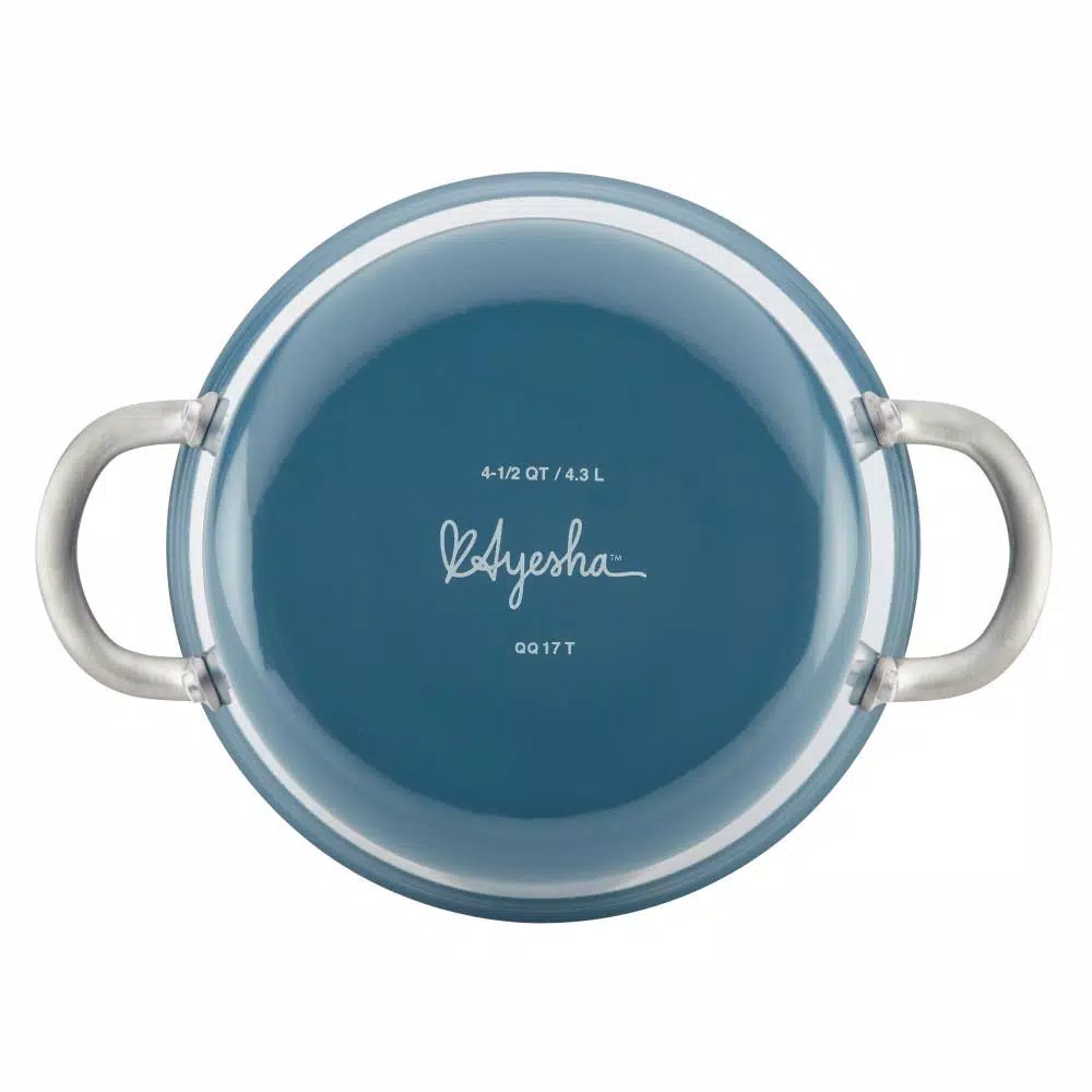 Ayesha Curry Home Collection 4.5 Qt. Twilight Teal Porcelain Enamel Nonstick Saucepot with Lid