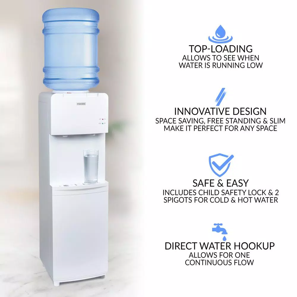 Igloo Top Loading Water Dispenser with Hot and Cold Water, White
