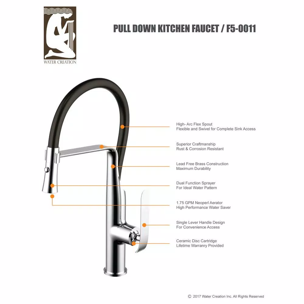 Water Creation Single-Handle Pull-Down Kitchen Faucet, Triple Plated Chrome
