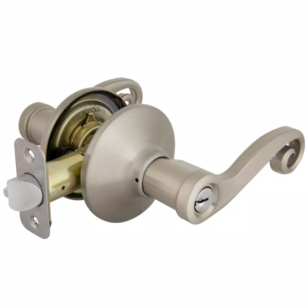 Defiant Scroll Keyed Entry Door Lever, Satin Nickel