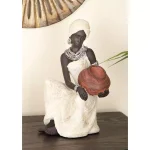 LITTON LANE Globe Trotter 10 in. African Woman Decorative Figurine - Textured Ebony, Beige, and Silver Polystone Sculpture thumbnail 1
