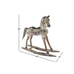 LITTON LANE Handmade Vintage Wooden Rocking Horse - Hand-Carved Albizia Wood with Ornamental Saddle thumbnail 8