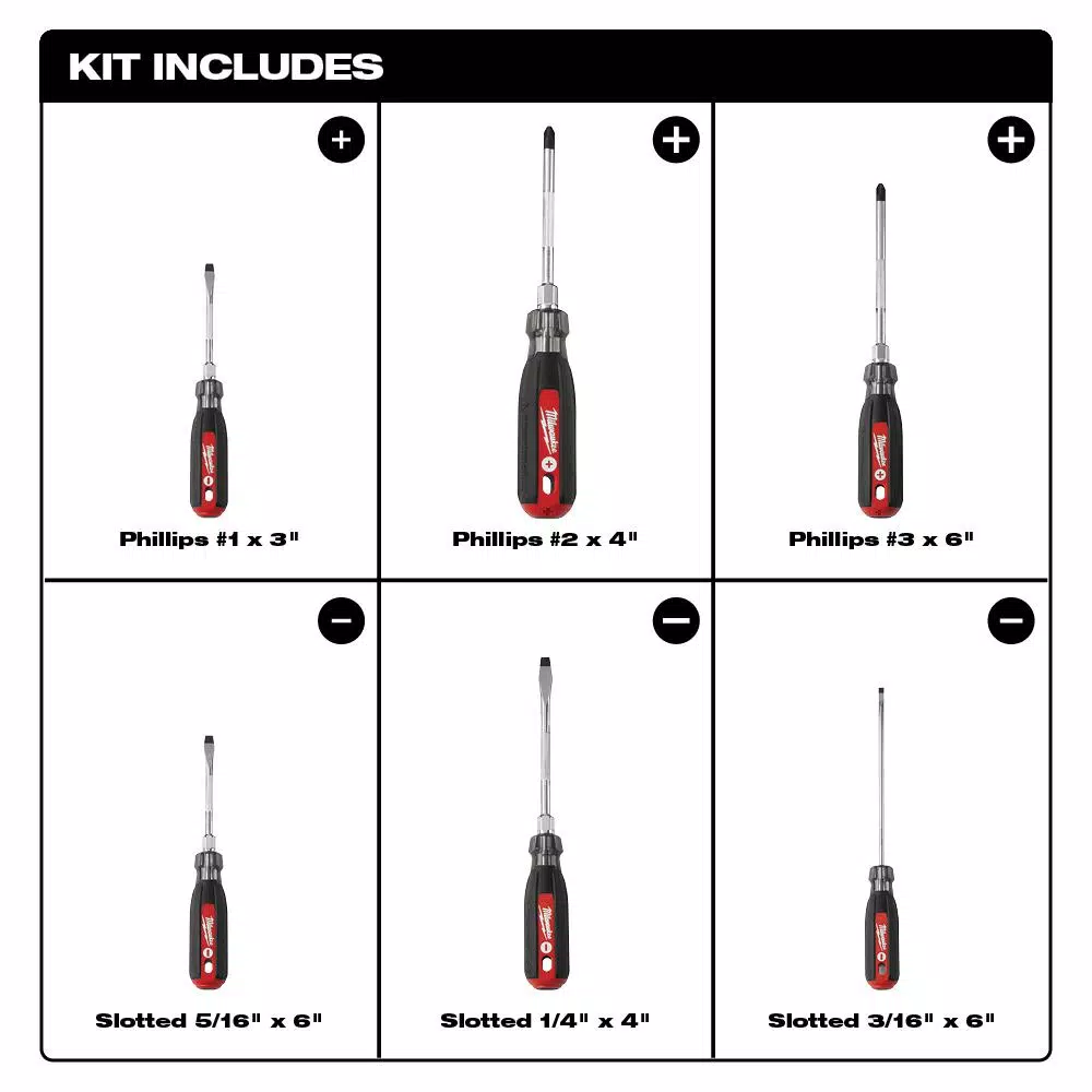 Milwaukee 6-Piece Cushion Grip Screwdriver Set with Hardened Tips