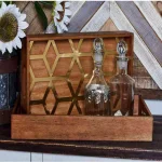 LITTON LANE Rustic Brown Wood Decorative Trays with Gold Geometric Patterns, Set of 2 thumbnail 1