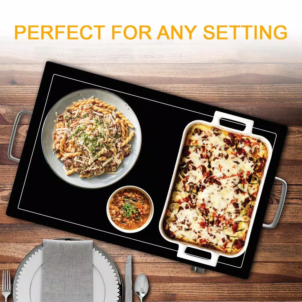 MegaChef Electric Warming Tray, Black Rectangular Food Warmer with Adjustable Temperature Control