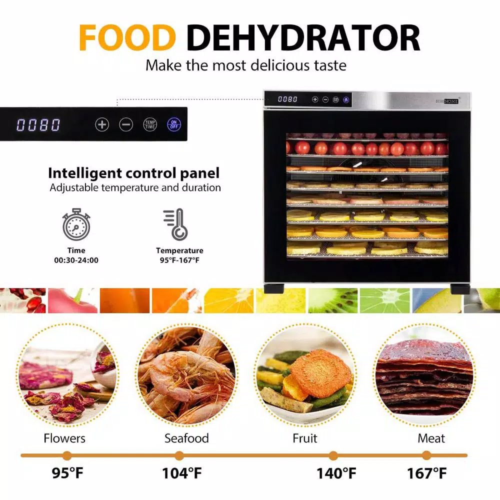 VIVOHOME 10-Tray Stainless Steel Commercial Food Dehydrator, 1000W with Digital Timer and Temperature Control